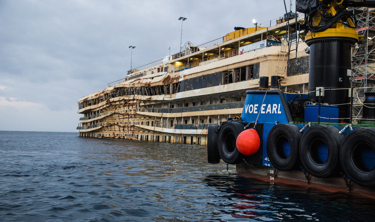 Images of the wreck after the parbuckling - winterization phase