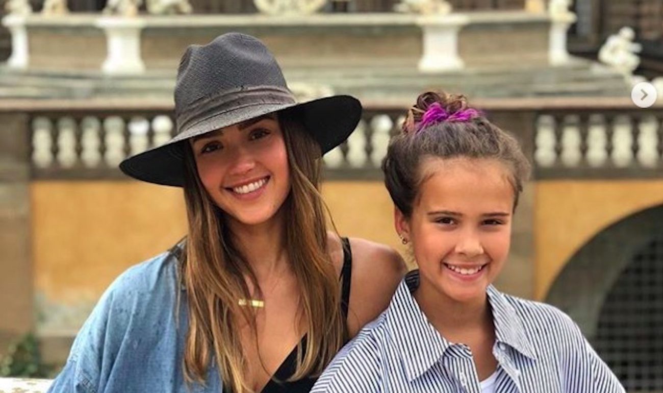Jessica Alba and her daughter in Florence