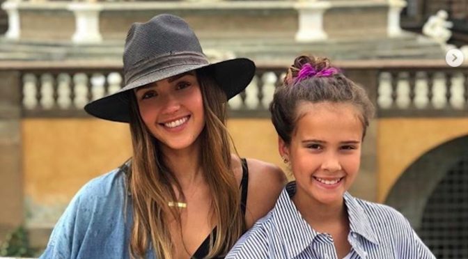 Jessica Alba and her daughter in Florence