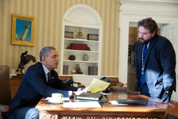 President Barack Obama works on his State of the Union address with Director of Speechwriting Cody Keenan in the Oval Office, Jan. 22, 2014. (Official White House Photo by Pete Souza) - CC