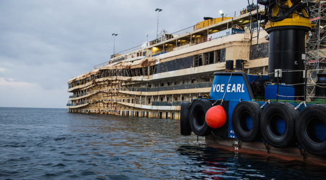 Images of the wreck after the parbuckling - winterization phase
