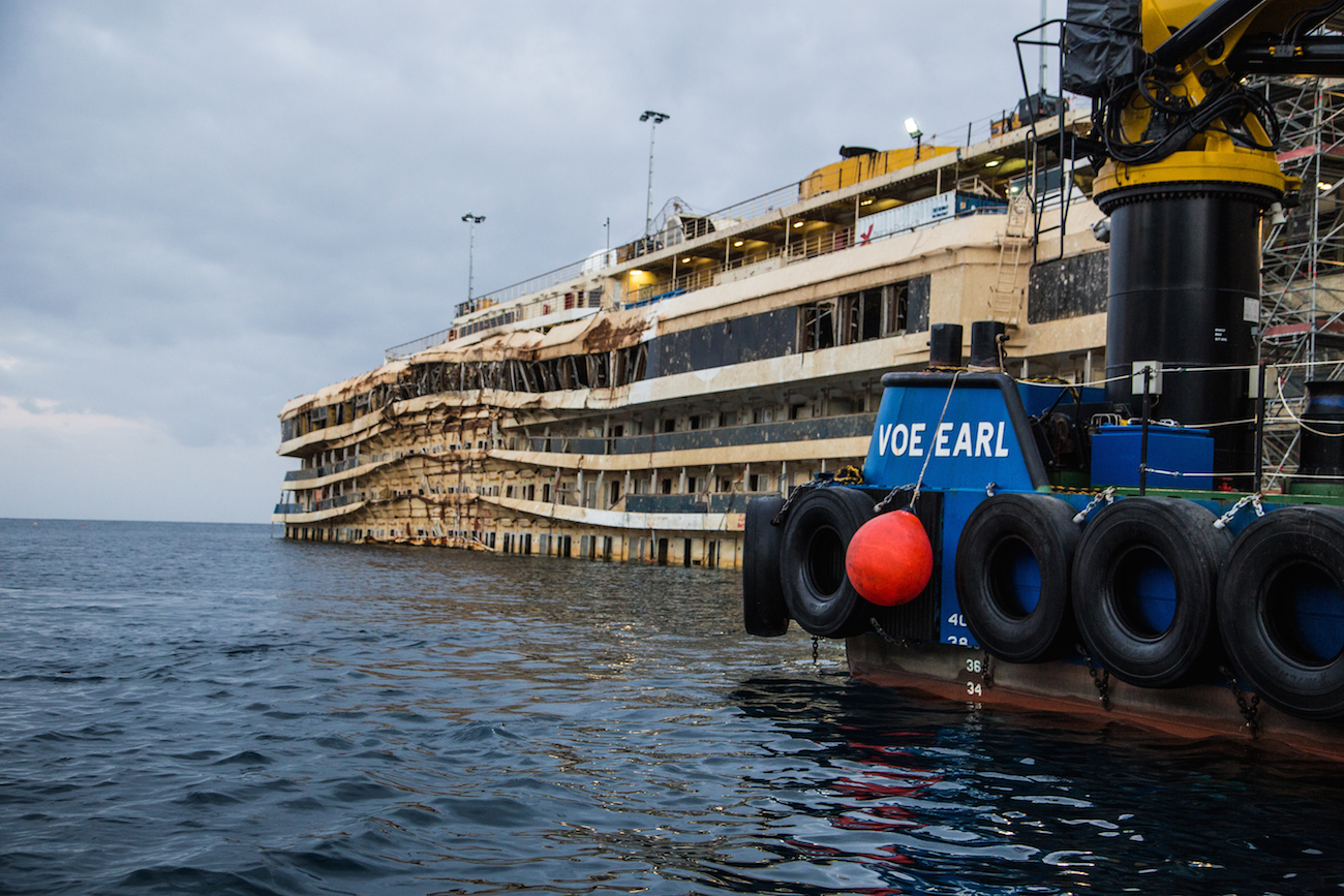 Images of the wreck after the parbuckling - winterization phase