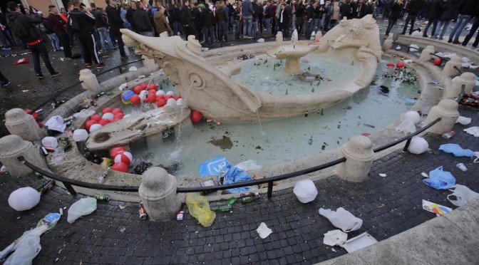 Barcaccia Fountain devasted by Feyanoord supporters