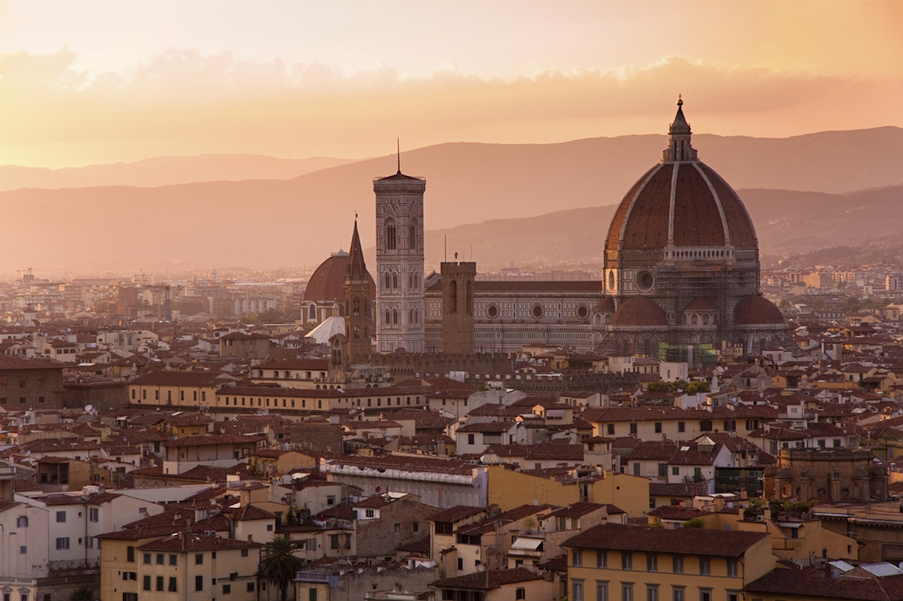 Florence skyline at sunset, Italy. Campanile di San Marco