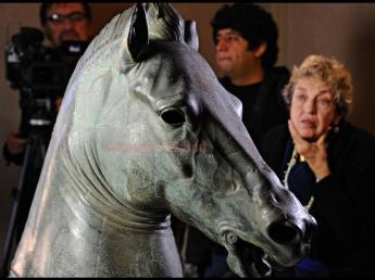The bronze sculpture, dated from 350 BC, ready to be unveiled