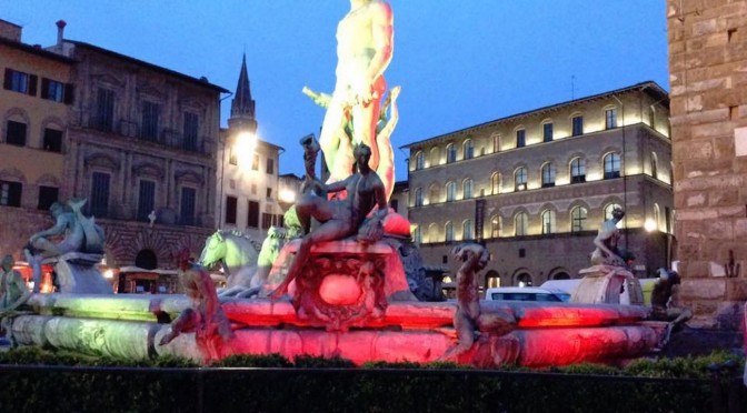 Florence's Fountain of Neptune in Piazza della Signoria in Belgian colours