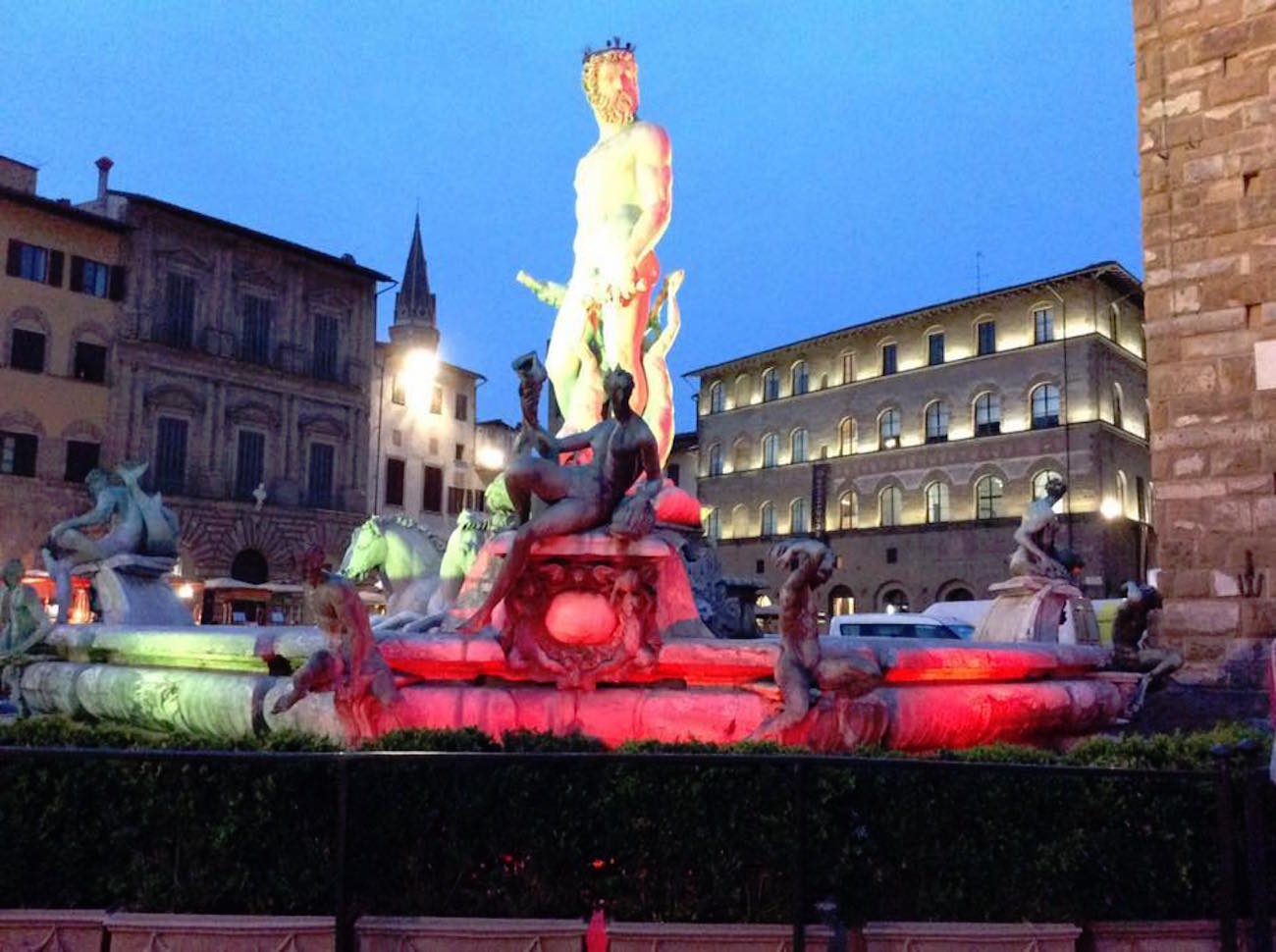 Florence's Fountain of Neptune in Piazza della Signoria in Belgian colours