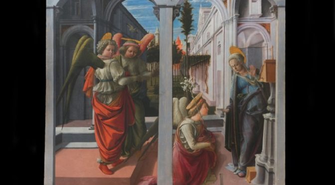 The restored masterpiece L'Annunciazione by Filippo Lippi haoused in San Lorenzo, Florence, Italy