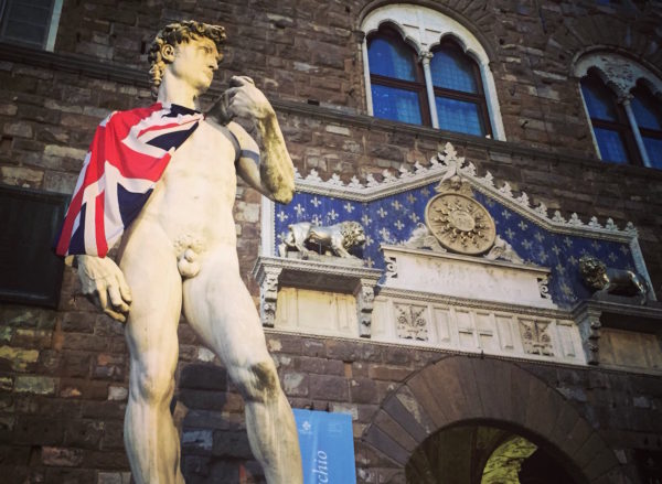 Michelangelo's David wore a British coat to support EU remain campaign for the Brexit referendum