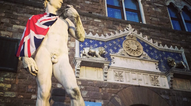 Michelangelo's David wore a British coat to support EU remain campaign for the Brexit referendum