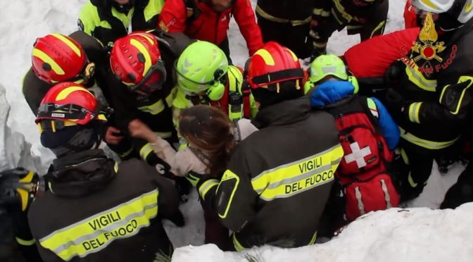 People saved by firefighters at the hotel Rigopiano