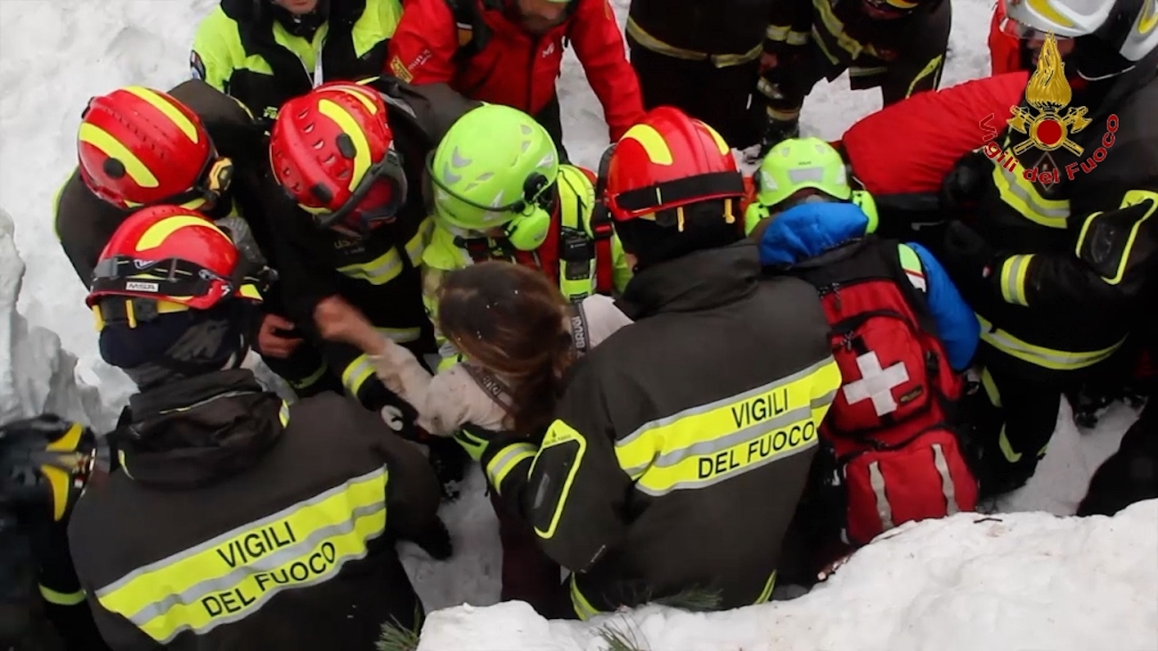 People saved by firefighters at the hotel Rigopiano