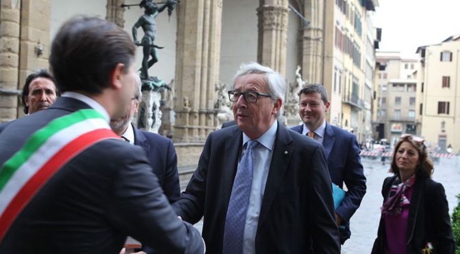Jean Claude Juncker's arrive in Palazzo Vecchio Florence
