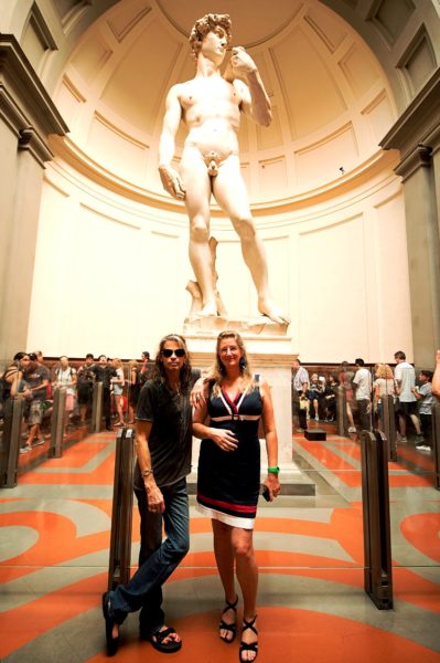 Aerosmith's leader Steven Tyler at the Accademia Gallery in front of the Michelangelo's David
