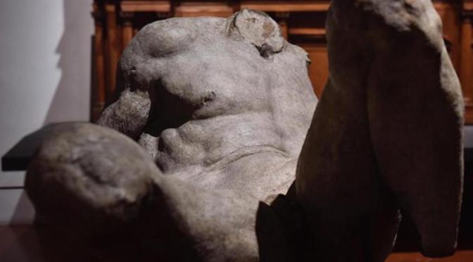 Michelangelo Buonarroti bronze sculpture River God after restoration is shown in Florence, Italy