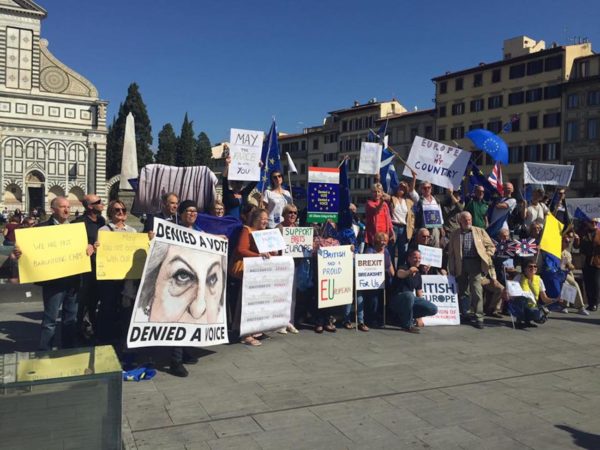 Protesters aganist Brexit during the Theresa May speech