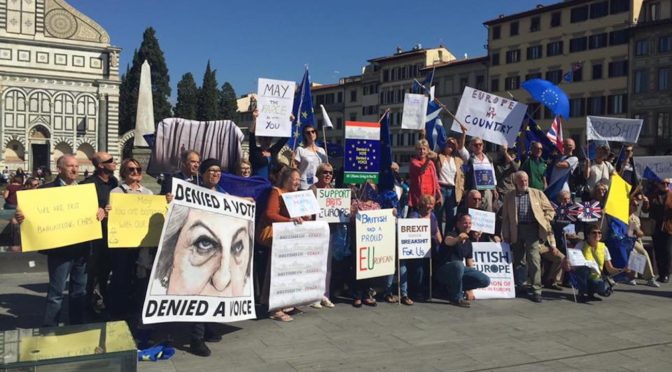 Protesters aganist Brexit during the Theresa May speech