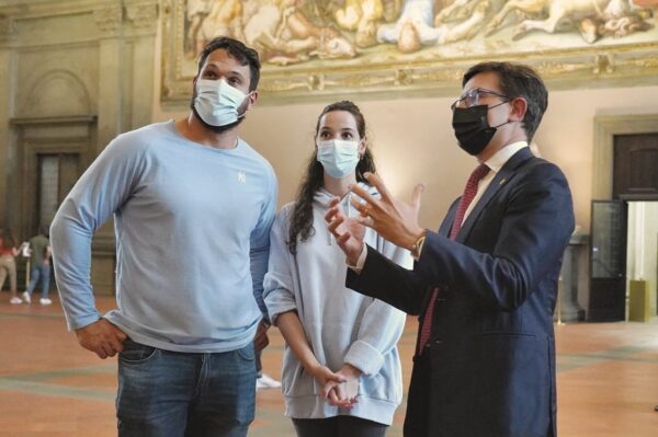 Mayor Dario Nardella guides tourists in Florence