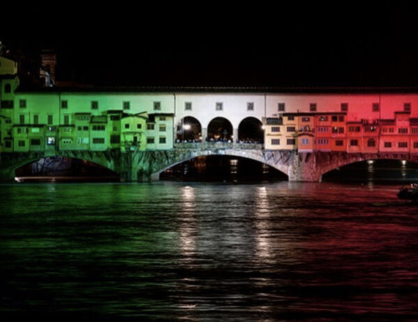 Ponte Vecchio in Florence was illuminated with the colors of the Italian flag