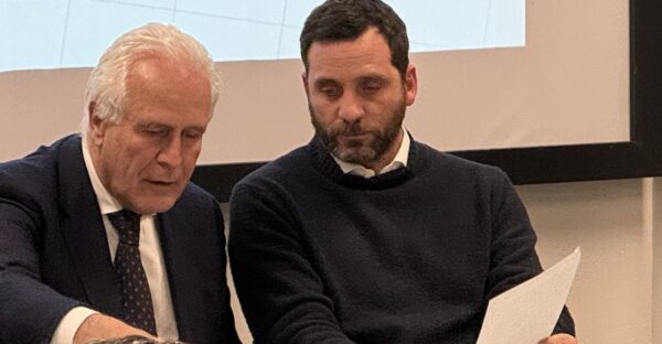 On the left, regional governor Eugenio Giani (PD); on the right, potential challenger Alessandro Tomasi (Fratelli d’Italia)