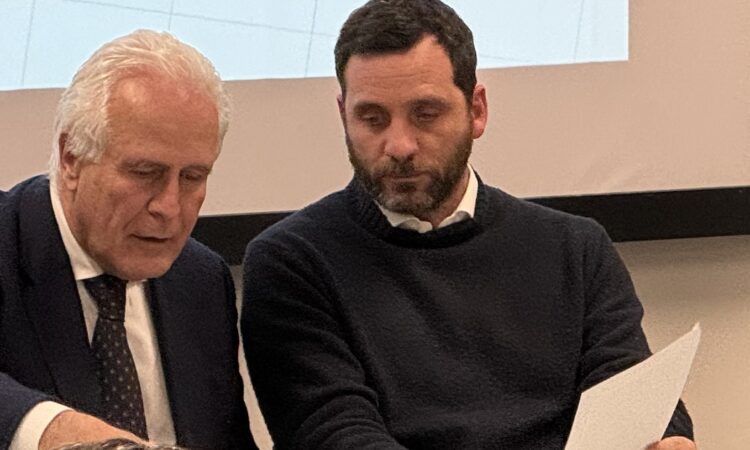 On the left, regional governor Eugenio Giani (PD); on the right, potential challenger Alessandro Tomasi (Fratelli d’Italia)