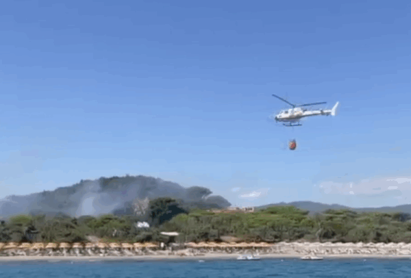 Fire spreads through pine forest near Castiglione della Pescaia, gas canisters explode