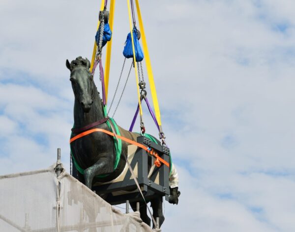Donatello’s bronze horse lifted in Padua