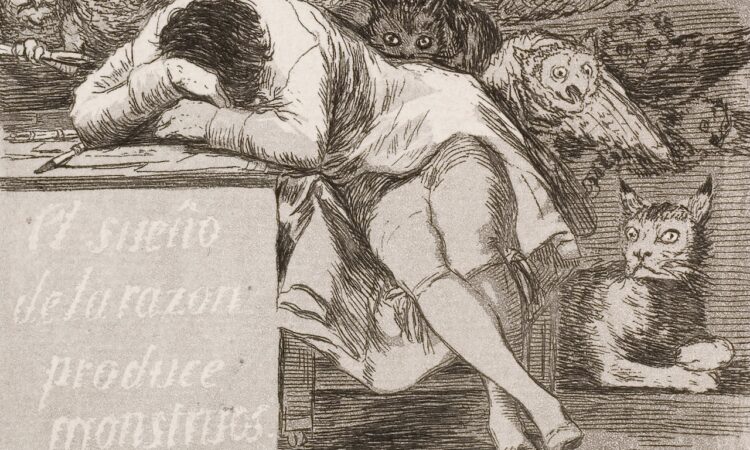Francisco José de Goya y Lucientes - The sleep of reason produces monsters (No. 43), from Los Caprichos - Google Art Project. Public domani